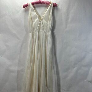 Vintage 60s Lace Chiffon Night Gown Cinched Waist Flare S/M